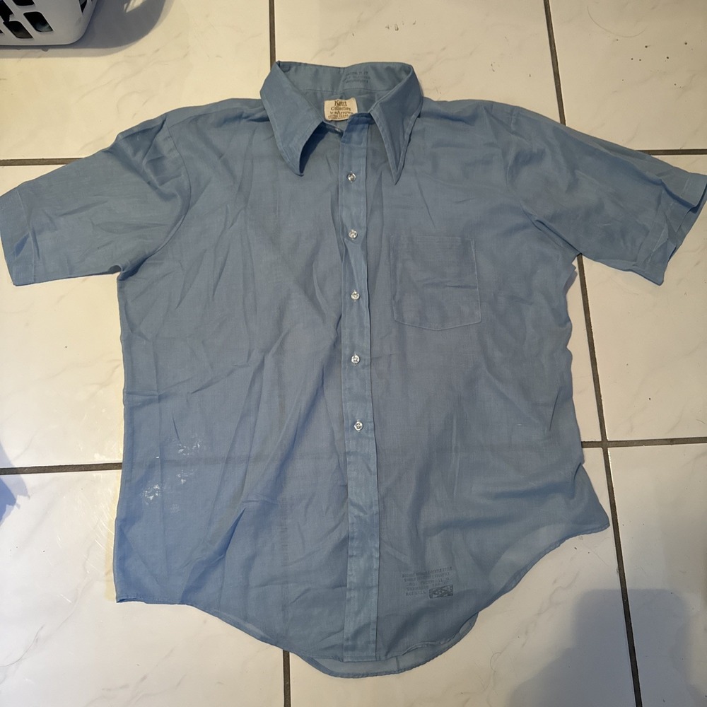 VTG 60s Arrow Kent Collection Shirt Men XXL Blue  Button Lightweight 25x24